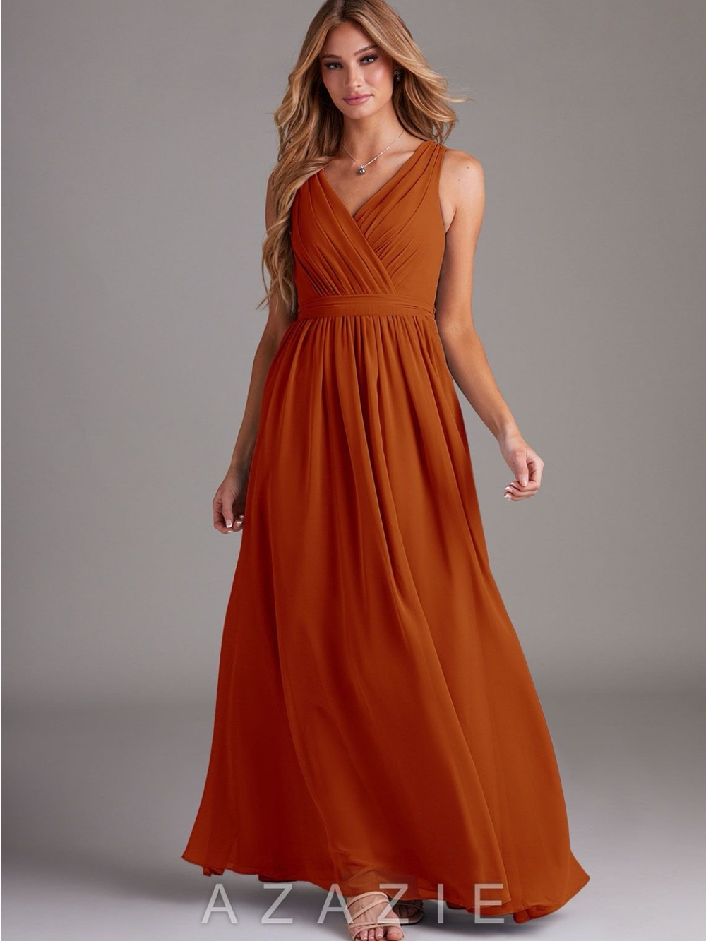Azazie Paprika Chiffon Kingsley A-Line Lace Dress